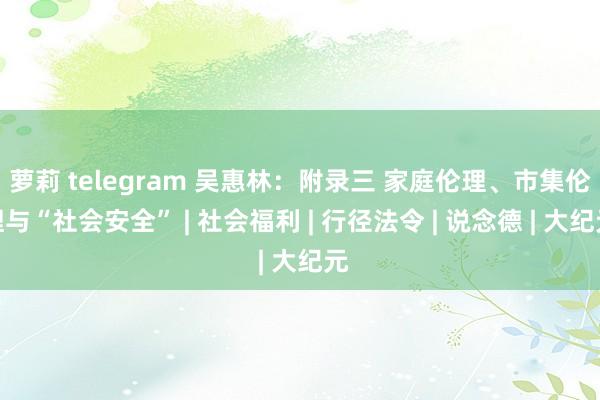 萝莉 telegram 吴惠林：附录三 家庭伦理、市集伦理与“社会安全” | 社会福利 | 行径法令 | 说念德 | 大纪元